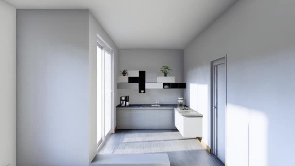3D visualisatie van moderne huisdecoratie. Luxe moderne huisdecoratie met bed, banken en ander huishoudapparaat. Architectonisch steekproefontwerp. - Video