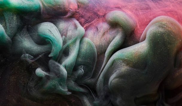 Multi colored sparkling abstract background, luxury dark gold smoke, acrylic paint underwater explosion, cosmic swirling ink - Φωτογραφία, εικόνα