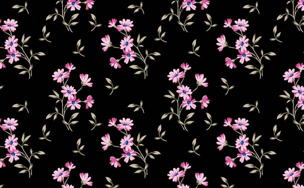 Spring floral illustration, pink colors on a colored background. Summer design for swimwear, clothes, fabric, shirts, beach dresses. Seamless floral pattern. - Foto, imagen