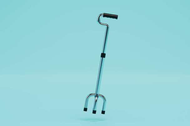 le concept de réadaptation des personnes handicapées. un bâton de fauteuil roulant sur fond bleu. rendu 3D. - Photo, image