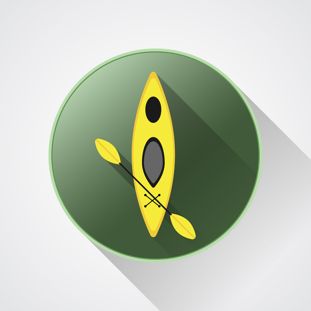 Vecteur de canoë d'icône. Illustration de kayak sur un bouton vert. Icône d'été et d'un insigne. Ombre portée. - Vecteur, image