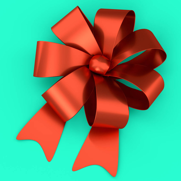 Realistic decorative bow or gift ribbon for gift box isolated on green background. 3d render for presentation, valentine's day, christmas and birthday illustrations. - Fotoğraf, Görsel