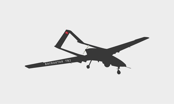 Unmanned aerial vehicle Bayraktar TB2 SIHA silhouette vector on a white background.Vector drawing of unmanned combat aerial vehicle. Side view. Image for illustration and infographics. - Vector, Image