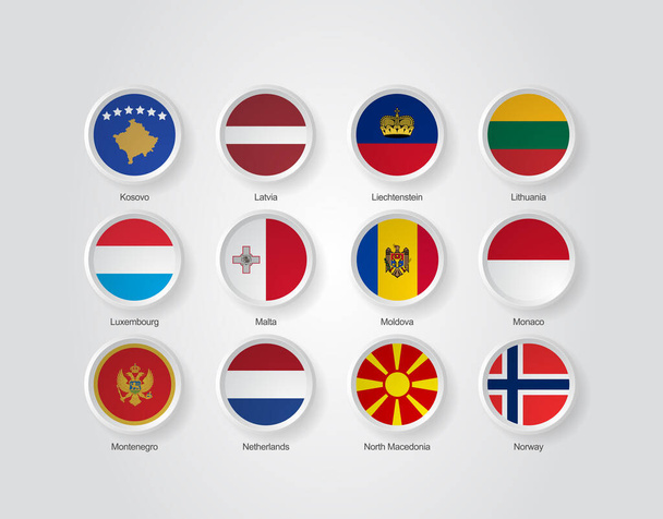 Icone 3D cerchio di goffratura impostato per i paesi europei bandiere. - Vettoriali, immagini