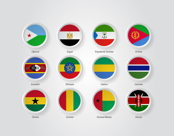 3D icone goffratura cerchio impostato per i paesi dell'Africa bandiere. - Vettoriali, immagini
