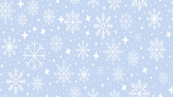 Modello senza cuciture con fiocchi di neve su sfondo blu. Sfondo invernale con fiocchi di neve. Animazione loop 4K - Filmati, video