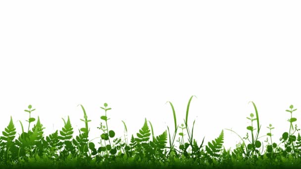 Анимированный карикатурный фон. Циклическая анимация травы. Видеоанимация с травяными листьями, растущими и движущимися на ветру. Плоские кадры. вид сбоку. Видеозапись 4K без швов - Кадры, видео