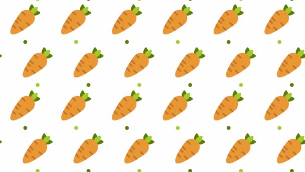 Modello sfondo con carote arancioni. Animazione vegetale alla carota. Animazione modello carino con carota. Cibo sano di base. Video in loop senza soluzione di continuità 4K - Filmati, video