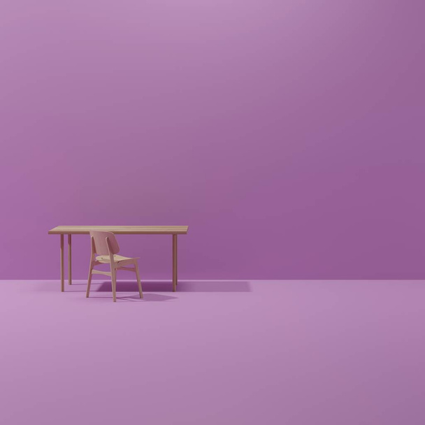 modern minimal table set with chairs. mock up minimal interior design concept with copy space 3d rendering 3d illustration. - Zdjęcie, obraz