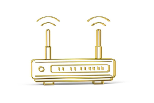 Złota ikona routera 3d na białym tle - renderowanie 3D - Zdjęcie, obraz