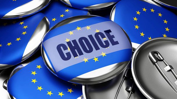Вибір у Європі - національний прапор ЄС Європи на десятках кнопок, що символізують майбутній вибір у цій країні..  - Фото, зображення