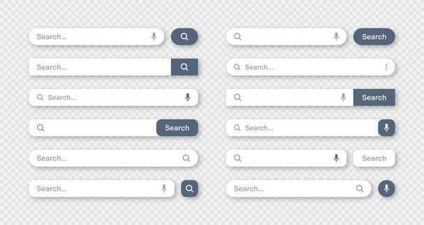 Various search bar templates. Internet browser engine with search box, address bar and text field. UI design, website interface element with web icons and push button. Vector illustration. - Vector, imagen