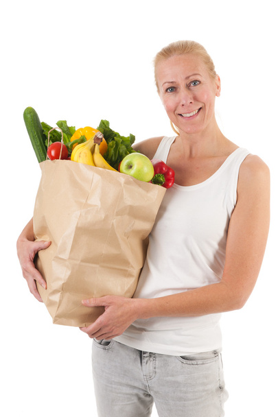 Kobieta z zdrowe warzywa i owoce - Zdjęcie, obraz