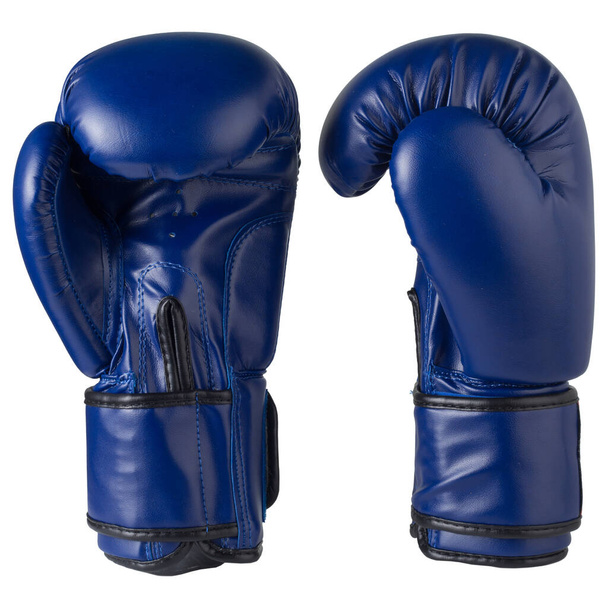 Ένα ζευγάρι μπλε γάντια πυγμαχίας από διαφορετικές γωνίες, σε λευκό φόντο, απομονώνουν - Φωτογραφία, εικόνα