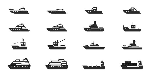 conjunto de iconos de barco y barco. símbolo de transporte de agua. barcos para viajes y transporte. imagen vectorial aislada en estilo simple - Vector, imagen