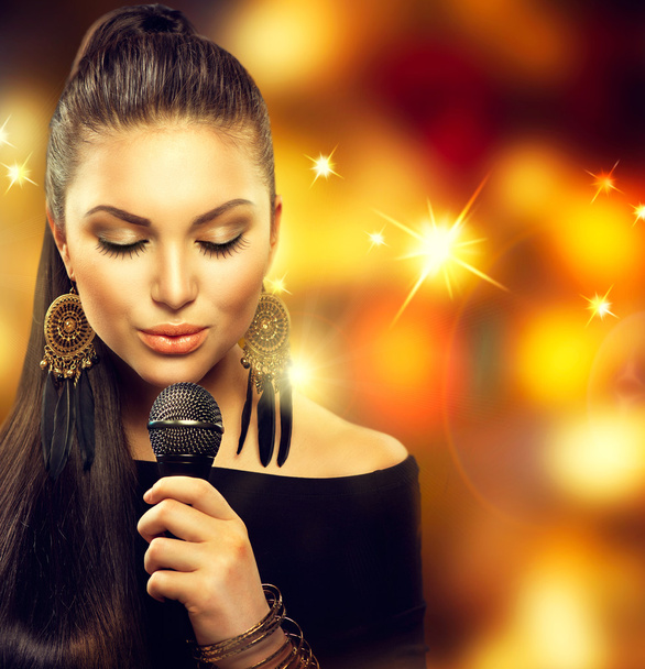 Singing Woman with Microphone - Photo, Image