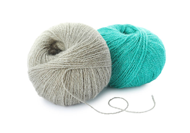 Soft colorful woolen yarns on white background - Φωτογραφία, εικόνα
