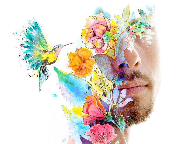 Paintography. Colorful combination of a painting and a portrait - Fotoğraf, Görsel