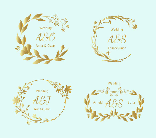 Collection of wedding personal monogram elegant golden design. Set of vector templates with your initials - Vector, Image