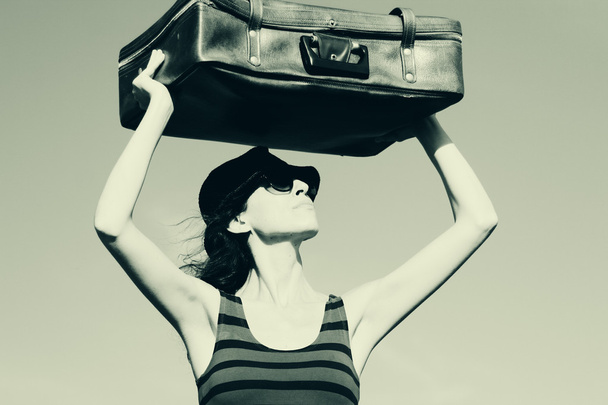 Woman with vintage bag - Zdjęcie, obraz