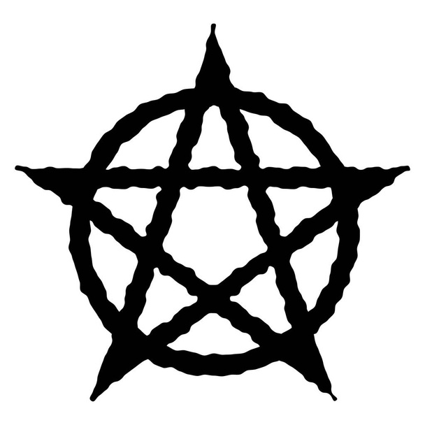 Pentagramme signe cinq étoiles pointues icône. Symbole magique de foi. Illustration simple noir plat. - Photo, image