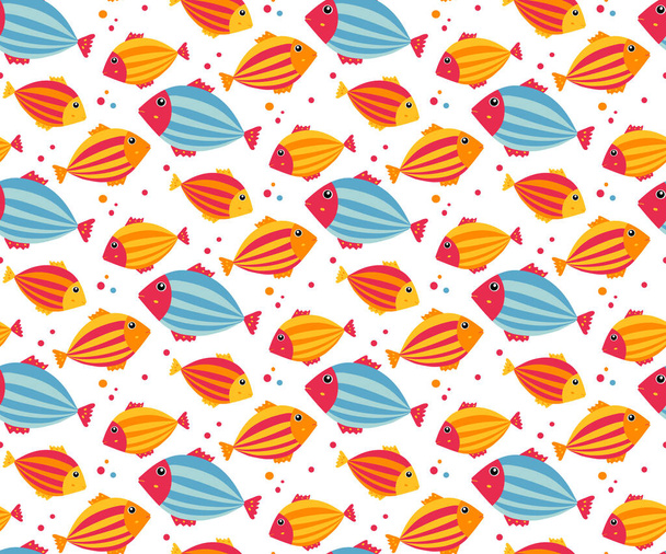 Cute fish. Marine underwater seamless pattern with colorful decorative fish. Children's background - Vector, Image