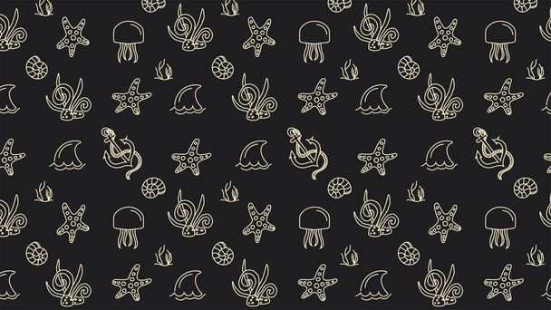 Seamless vector pattern with shells and fish - Vector, Image