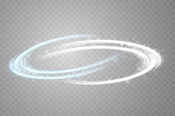 Abstract light lines of movement and speed with sparkles in blue and white. Light everyday glowing effect. semicircular wave, light trail curve swirl, car headlights, incandescent optical fiber png - Διάνυσμα, εικόνα