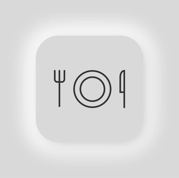 Plate and cutlery icon. Bowl, knife and fork illustration symbol. Sign utencil vector neumorphism. - Вектор, зображення