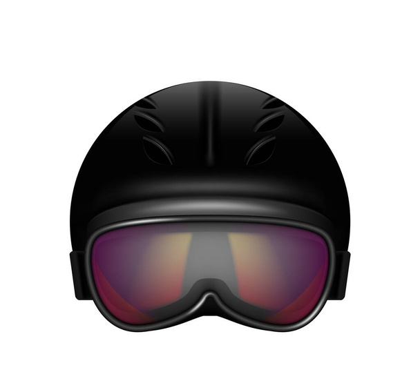 Realistische skihelm. Moderne skibescherming masker apparatuur geïsoleerd op witte achtergrond. Wintersportelementen voor bergen of sneeuwbeweging. Actieve vrijetijdsbesteding. Vectorillustratie - Vector, afbeelding