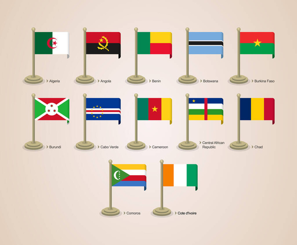 Conjunto de ilustraciones vectoriales de dibujos animados de banderas polarizadas de países de África - Vector, Imagen