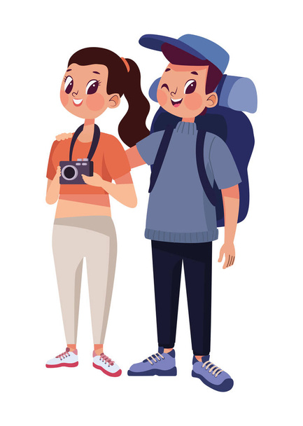 туристична пара з персонажами камери
 - Вектор, зображення