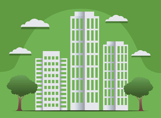 buildings and trees green city scene - Vector, imagen