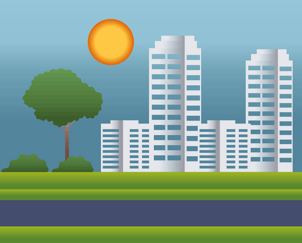 green city at day scene - Vector, Image