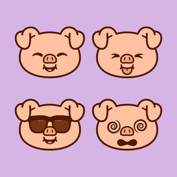 Conjunto de pegatinas de cerdo lindo - Vector, imagen