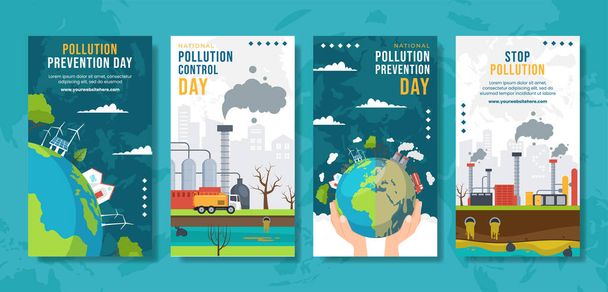 Giornata nazionale della prevenzione dell'inquinamento Storie di social media Cartoon Hand Drawn Templates Illustrazione - Vettoriali, immagini