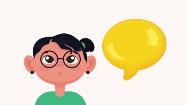 mujer con la animación de la burbuja del habla, 4k video animado - Metraje, vídeo
