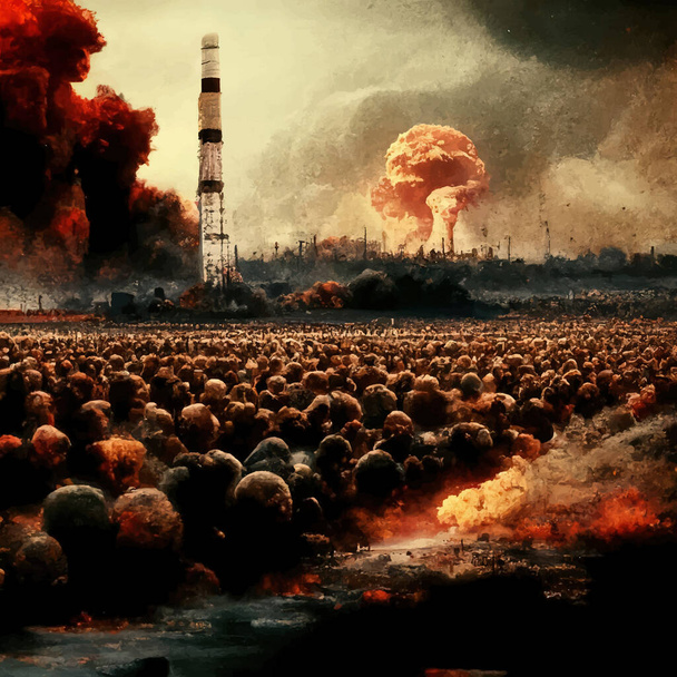 Гриб від вибуху ядерної бомби над містом. Ядерна війна у світі. Кінець світу. Армагеддон
. - Вектор, зображення