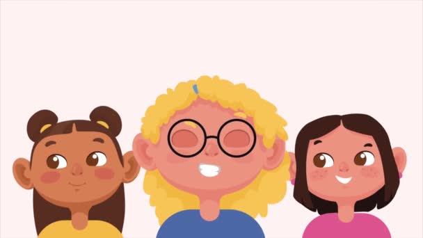 νεανική ποικιλομορφία χαρακτήρες γυναικών animation, 4k βίντεο κινούμενα - Πλάνα, βίντεο