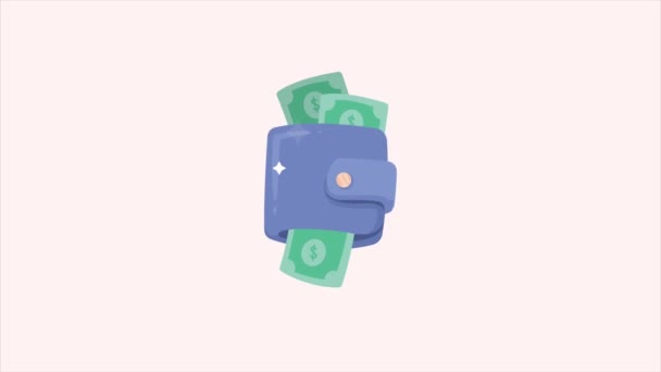 πορτοφόλι με χρήματα δολάρια οικονομική animation, 4k βίντεο κινούμενα σχέδια - Πλάνα, βίντεο