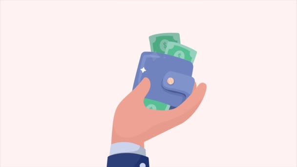 pénztárca pénzzel dollár pénzügyi animáció, 4k videó animált - Felvétel, videó
