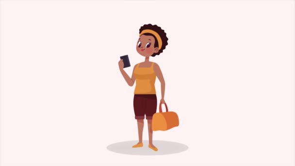 アフリカの女性観光客とパスポートアニメーション4kビデオ・アニメーション - 映像、動画