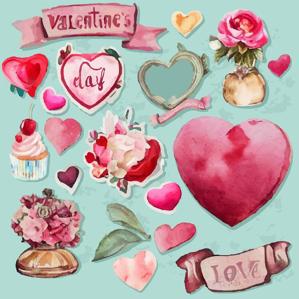 Set von romantischen Elementen zum Valentinstag. - Vektor, Bild