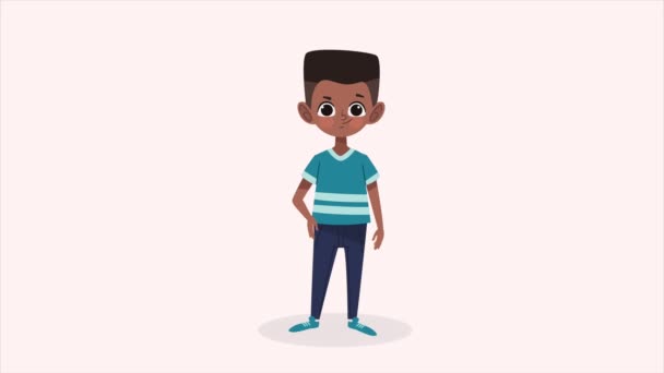 μικρό αφρο αγόρι χαρούμενος χαρακτήρας, 4k βίντεο κινούμενα σχέδια - Πλάνα, βίντεο