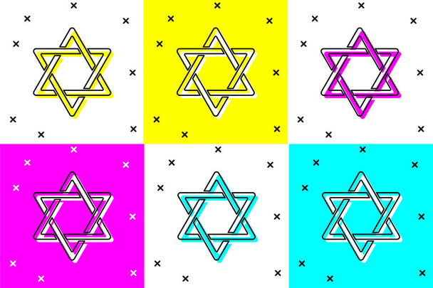 Nastavit ikonu Hvězda Davida izolovanou na barevném pozadí. Židovský náboženský symbol. Symbol Izraele. Vektor. - Vektor, obrázek