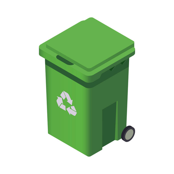 Lixo verde bin ícone isométrico no fundo branco ilustração vetor 3d - Vetor, Imagem