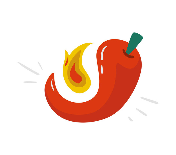 Kuuma punainen chili pippuri valkoisella taustalla tasainen vektori kuva - Vektori, kuva