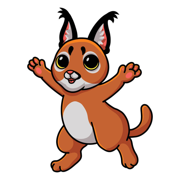 Wektor ilustracja Cute caracal kot kreskówka podnoszenie rąk - Wektor, obraz