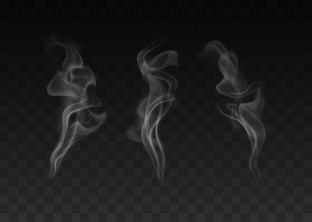 Σύνολο διανυσματικών ρεαλιστικών φαινομένων καπνού σε σκούρο φόντο - Διάνυσμα, εικόνα