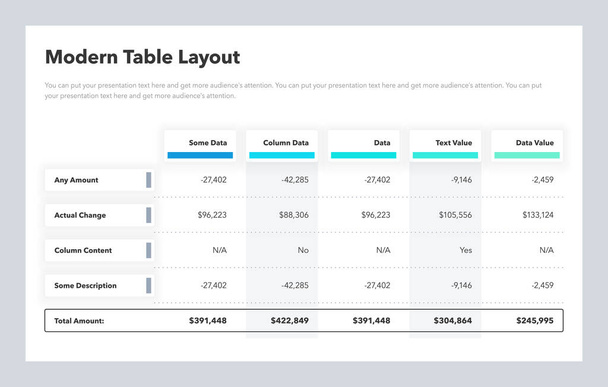 Modèle de mise en page de table moderne avec une ligne de montant total. Conception infographique plate. - Vecteur, image